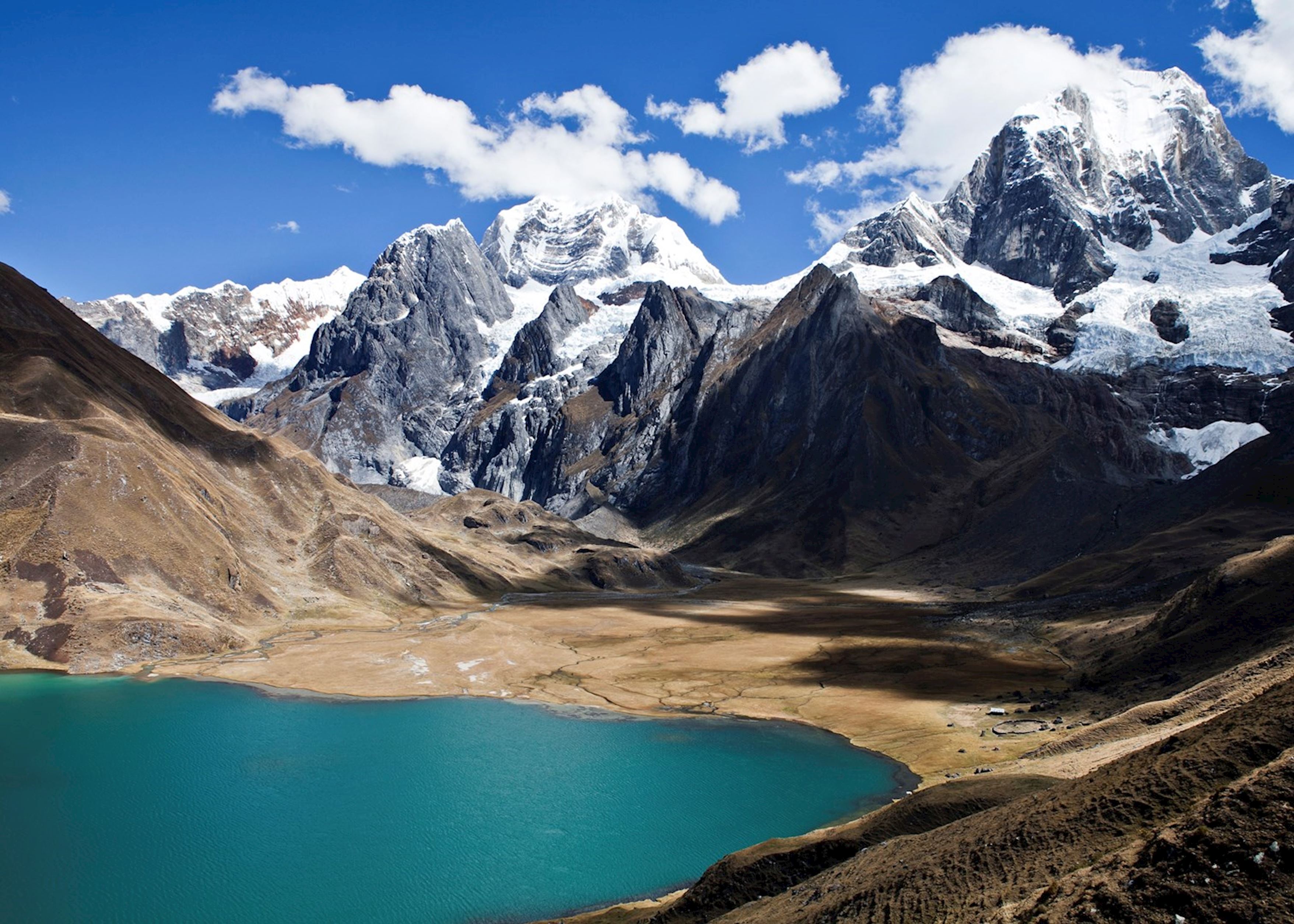 Andean mountain landscape with ancient stone structure